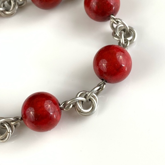 Sterling silver and red stone bracelet handmade - Picture 3 of 5
